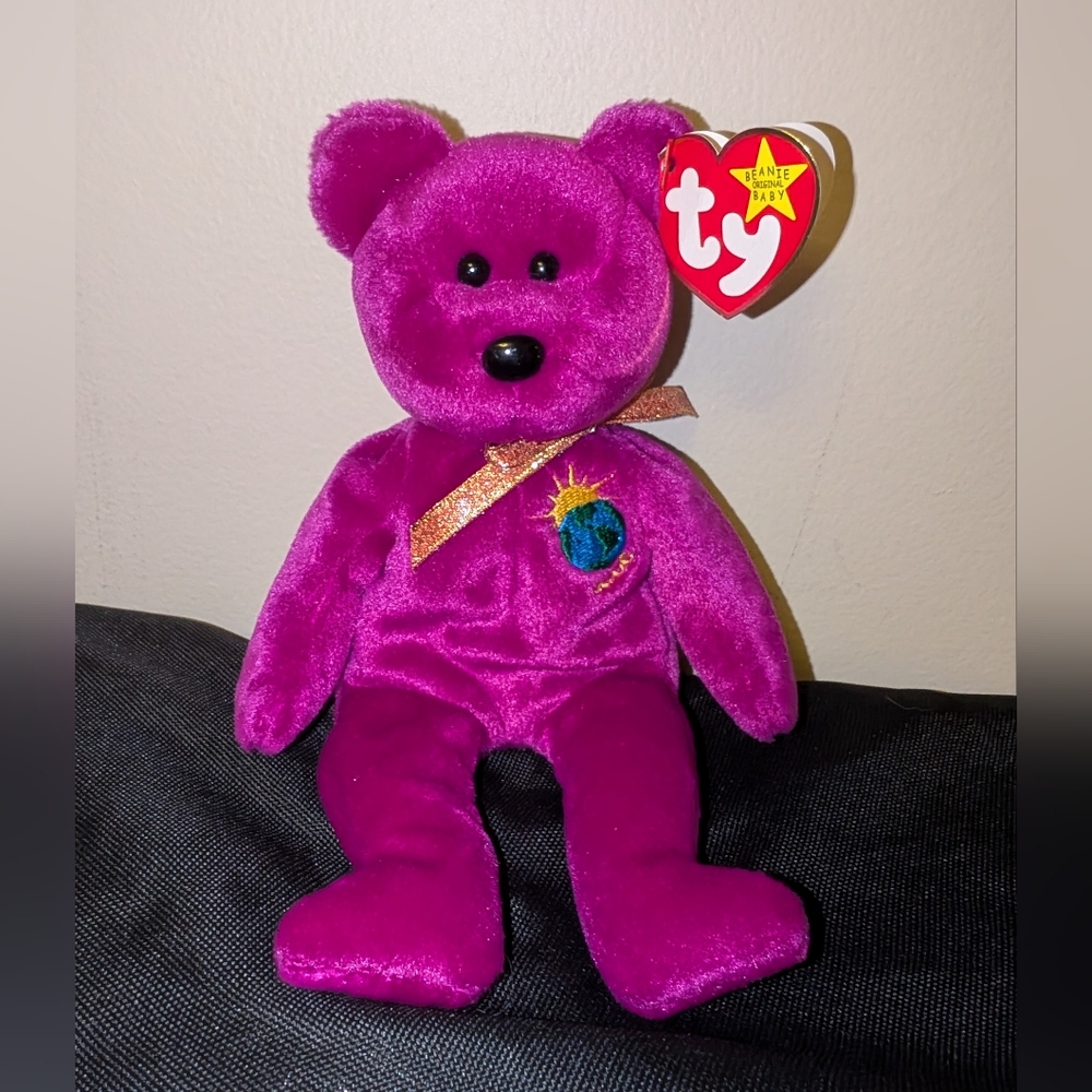 NWT TY Millennium Purple Teddy Bear Plush Toy 1999
